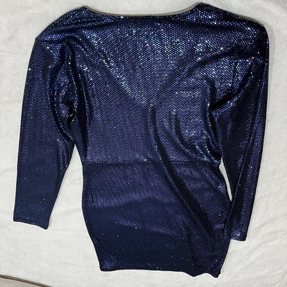 Mind Code Sparkle Sequin Long Sleeve V-Neck Mini Dress Navy Blue L - Picture 8 of 10